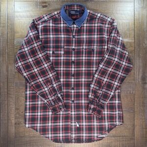 VTG 90s Polo Ralph Lauren Heavyweight Flannel Shirt Sz LARGE Denim Collar